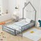 Wooden Twin Size Montessori Floor Bed with Lockable Door Guardrails and House Shape Design
